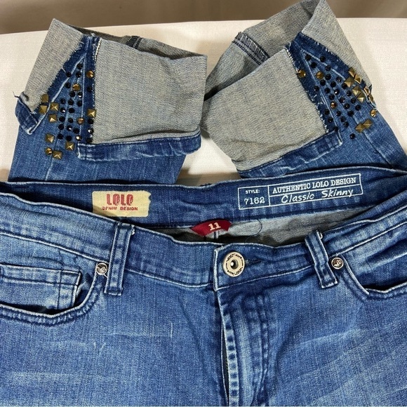 Lolo Denim Design Classic Skinny Crop with Embellished Cuff Junior Size 11 - Picture 6 of 13